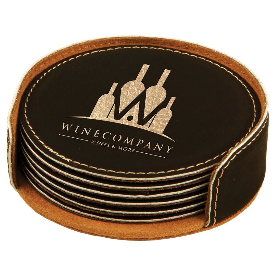 Round Laserable Leatherette 6-Coaster Set