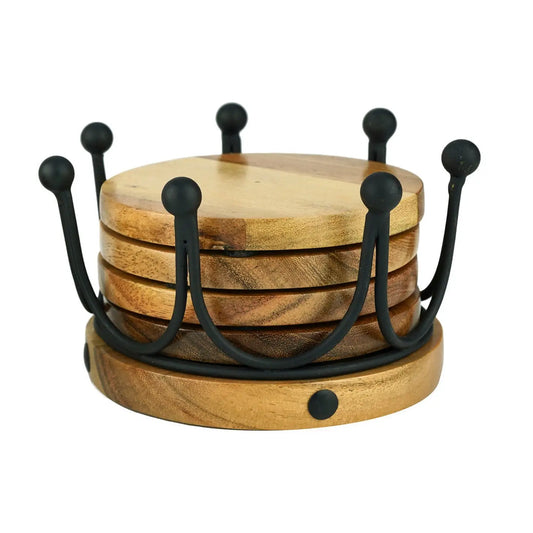 Black Crown Acacia Wood Coaster - Set of 4