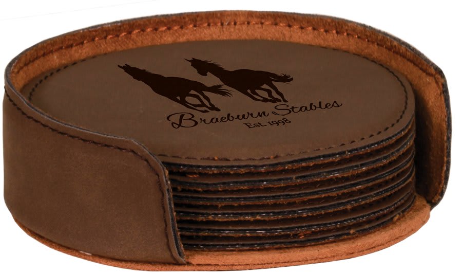 Round Laserable Leatherette 6-Coaster Set