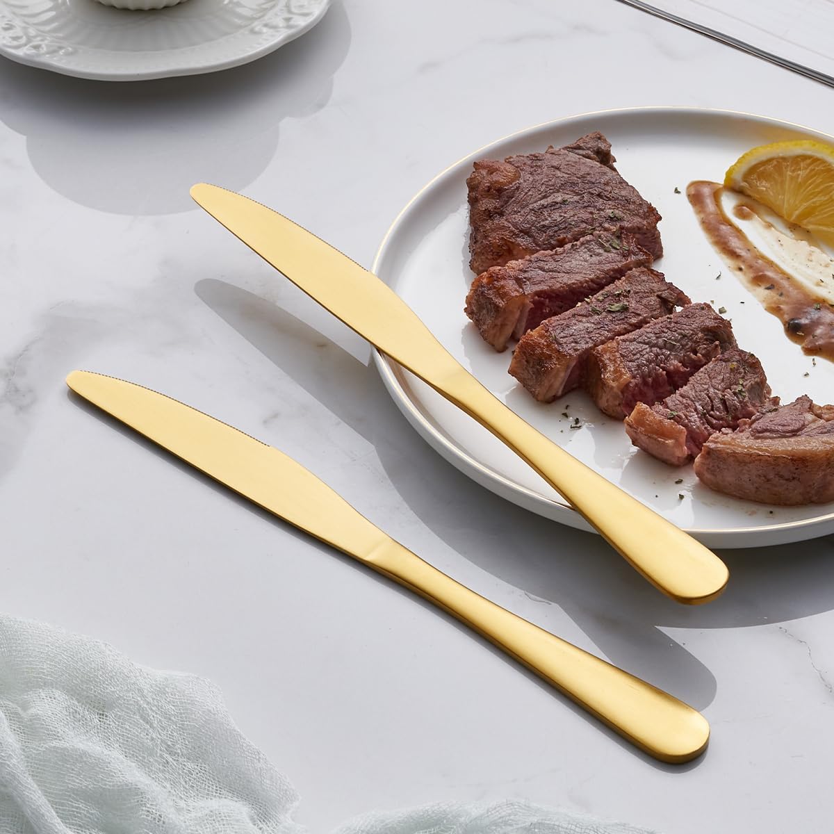9.4” Satin Finish Matte Gold Stainless Steel Dinner Knives – Set of 2