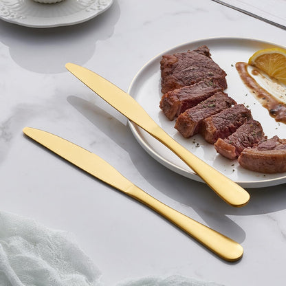 9.4” Satin Finish Matte Gold Stainless Steel Dinner Knives – Set of 2