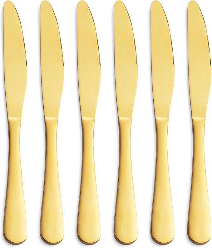 9.4” Satin Finish Matte Gold Stainless Steel Dinner Knives – Set of 2