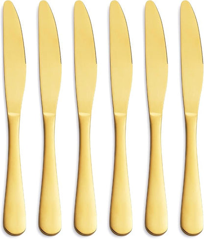 9.4” Satin Finish Matte Gold Stainless Steel Dinner Knives – Set of 2