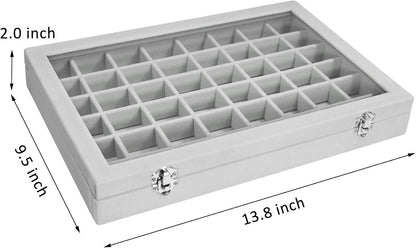 Velvet Jewelry Tray Organizer with Transparent Cover – 48 Compartments