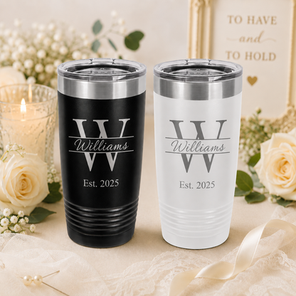 Mr & Mrs Polar Camel Tumblers | 20 oz Stainless Steel Wedding Gift Set | Black and White Travel Cups
