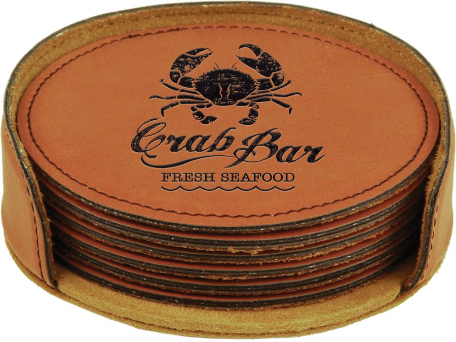 Round Laserable Leatherette 6-Coaster Set