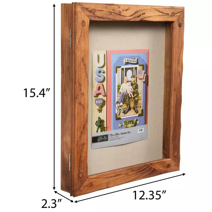 Distressed Walnut Wood Shadow Box – Rustic Memory Display Frame